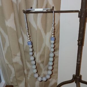 NWT Wood & Hammered Silver Bead Necklace, Adjustable Pull Cord